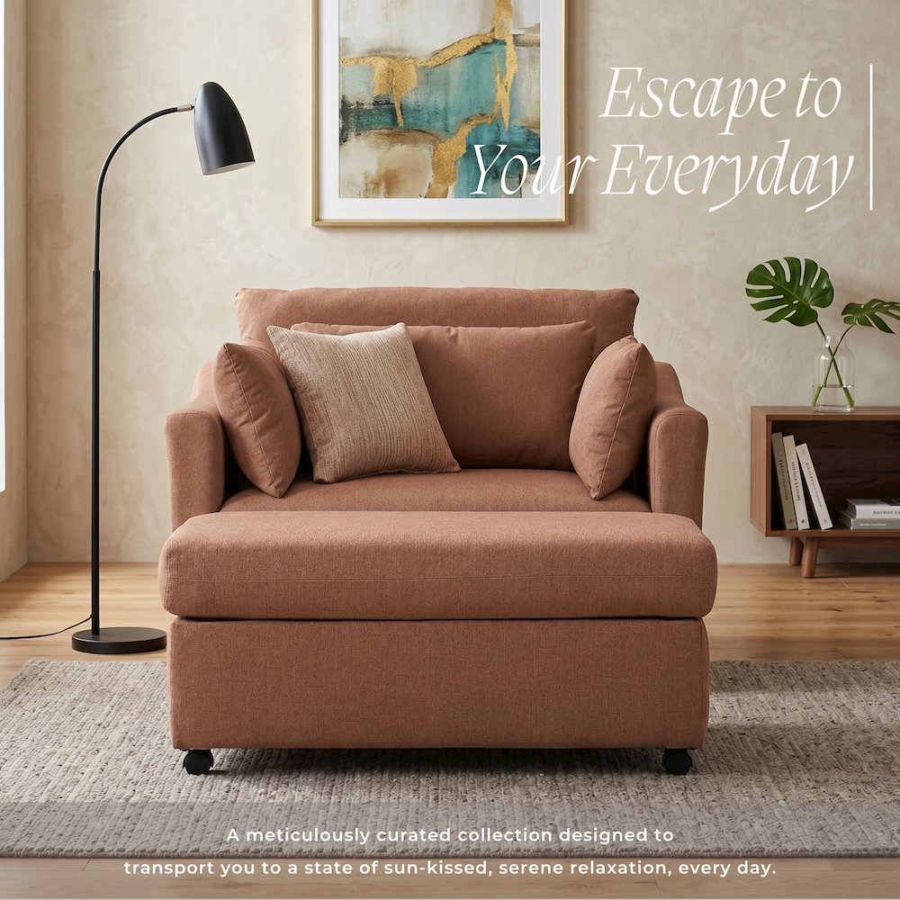Wilson 2-Piece Living Room Set, Chair and Ottoman, Sunset Rust