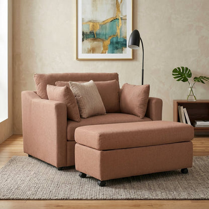 Wilson 2-Piece Living Room Set, Chair and Ottoman, Sunset Rust