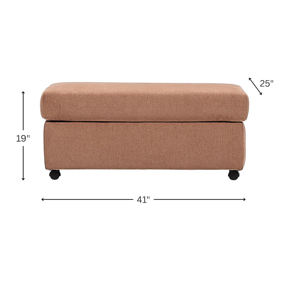 Wilson Contemporary Upholstered Cocktail Ottoman with Casters, Sunset Rust