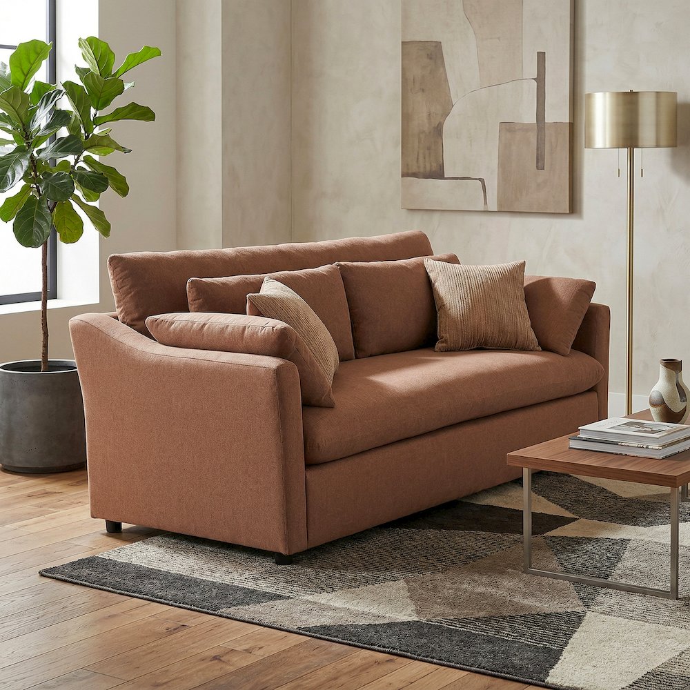 Wilson Contemporary Upholstered Sofa, Sunset Rust