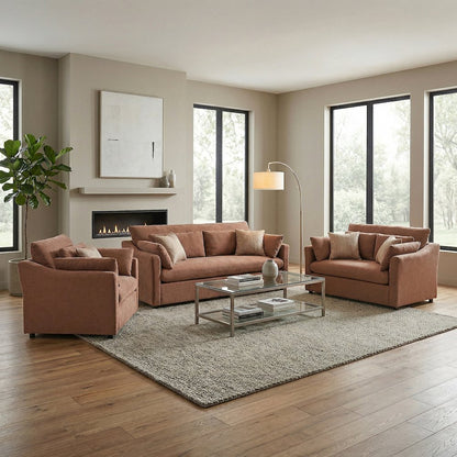 Wilson 3-Piece Living Room Set, Sofa Loveseat and Cuddle Chair, Sunset Rust