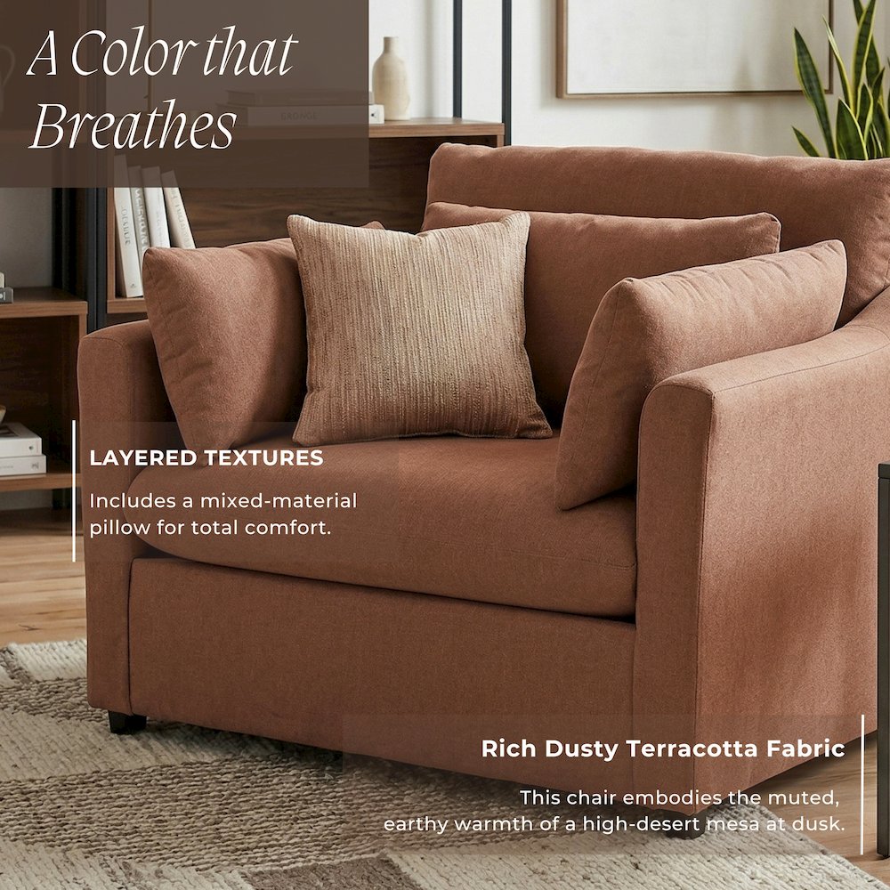 Wilson 3-Piece Living Room Set, Sofa Loveseat and Cuddle Chair, Sunset Rust