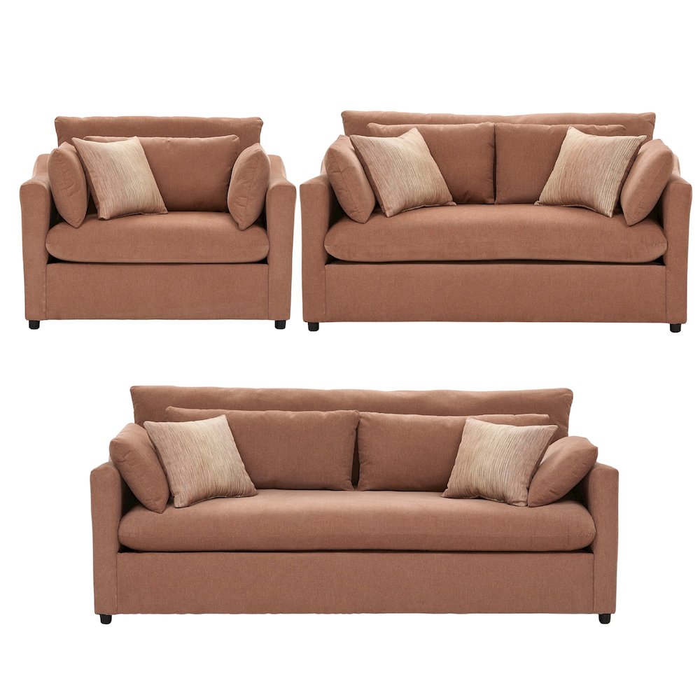 Wilson 3-Piece Living Room Set, Sofa Loveseat and Cuddle Chair, Sunset Rust