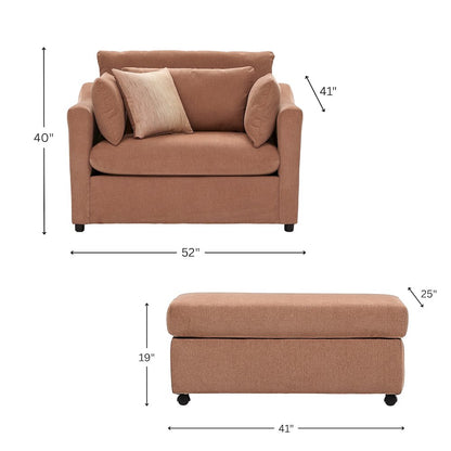 Wilson 4-Piece Living Room Set, Sofa Loveseat Cuddle Chair, Ottoman, Sunset Rust