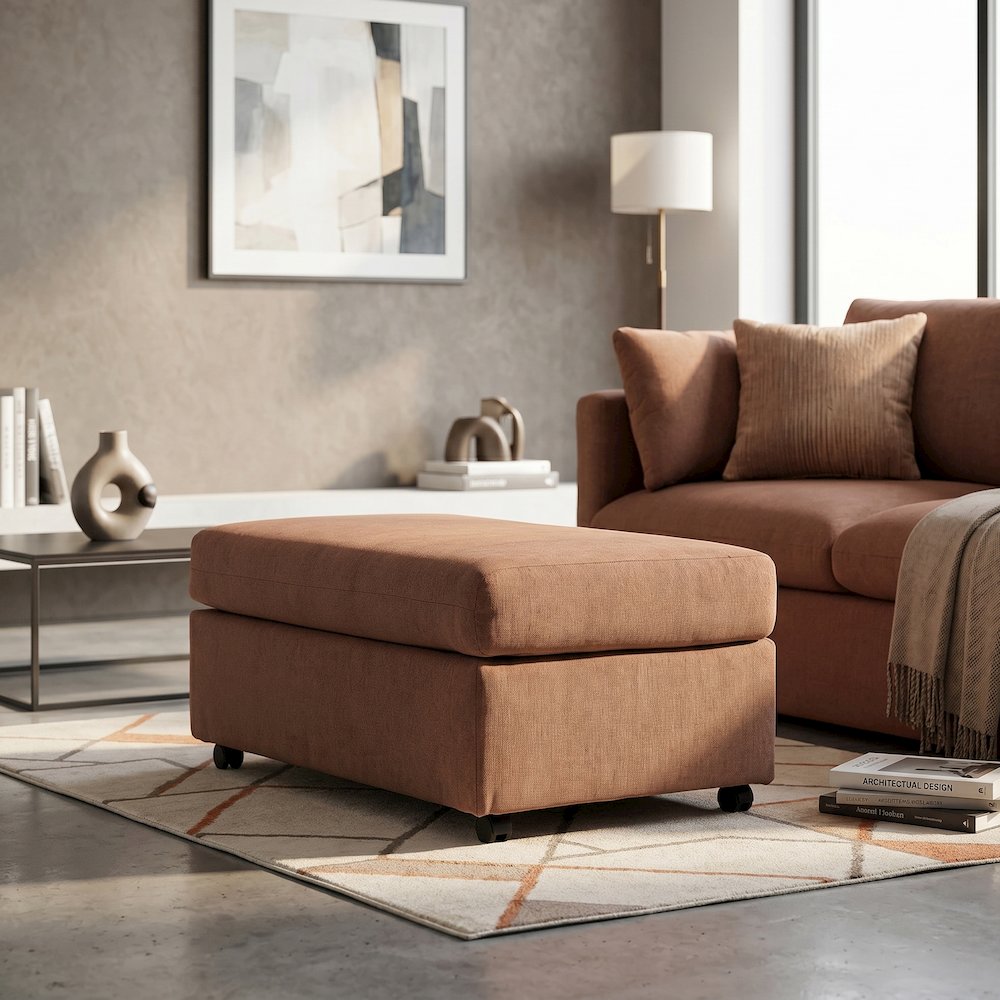 Wilson 4-Piece Living Room Set, Sofa Loveseat Cuddle Chair, Ottoman, Sunset Rust