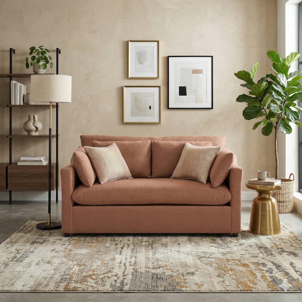 Wilson 4-Piece Living Room Set, Sofa Loveseat Cuddle Chair, Ottoman, Sunset Rust