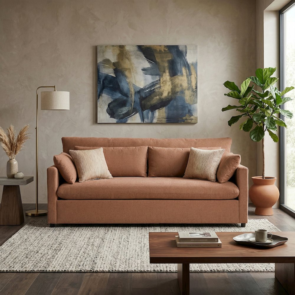 Wilson 4-Piece Living Room Set, Sofa Loveseat Cuddle Chair, Ottoman, Sunset Rust