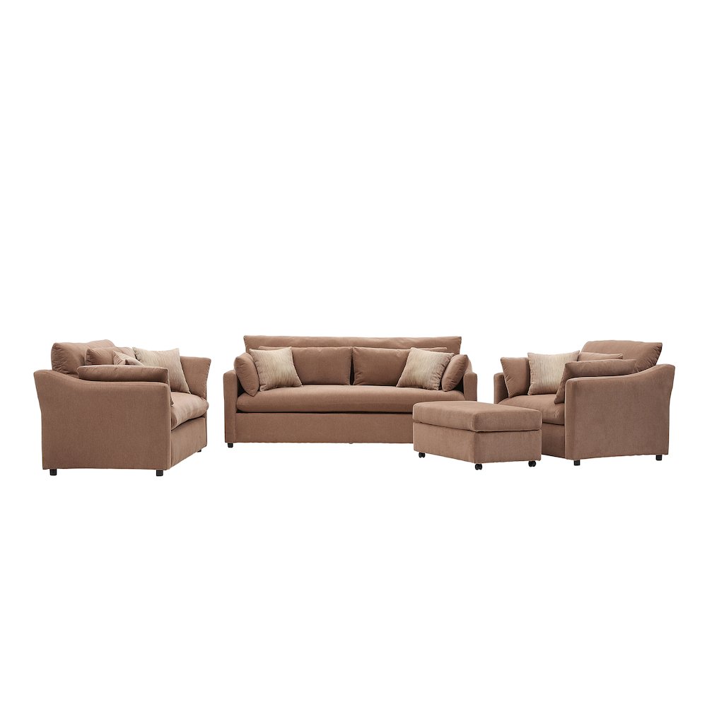 Wilson 4-Piece Living Room Set, Sofa Loveseat Cuddle Chair, Ottoman, Sunset Rust