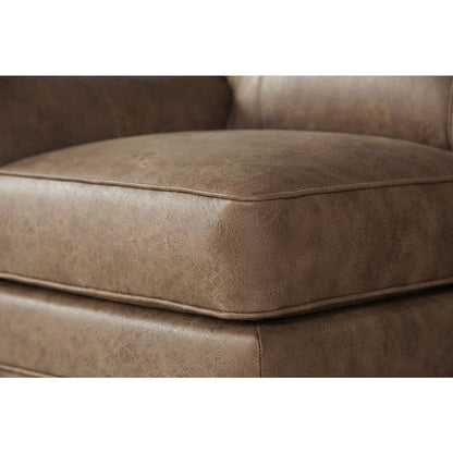 Faux Leather Accent Chair with Nailhead Trim and Solid Wood Legs, Ginger Brown