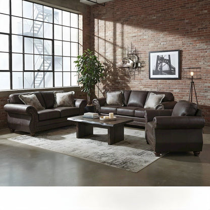 Solid Wood Faux Leather Nailhead Sofa, Loveseat, and Chair 3 Piece Set, Espresso