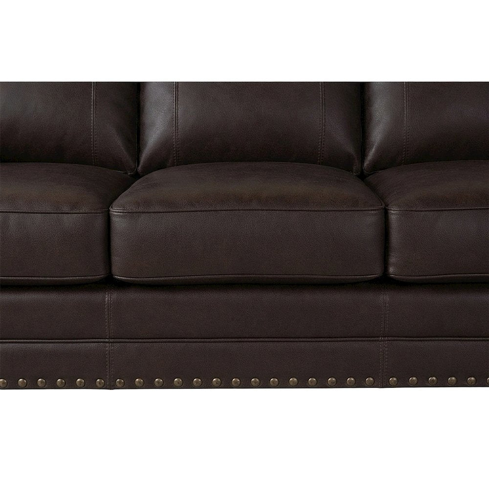 Solid Wood Faux Leather Nailhead Sofa, Loveseat, and Chair 3 Piece Set, Espresso