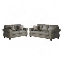 Nailhead-Trim Faux Leather Upholstered Sofa and Loveseat 2 Piece Set, Grey
