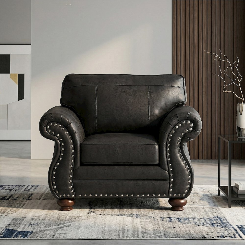 Leinster Faux Leather Upholstered Nailhead Chair, Black
