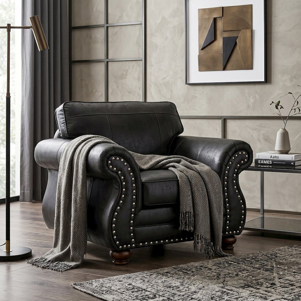 Leinster Faux Leather Upholstered Nailhead Chair, Black