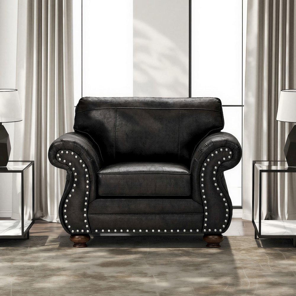 Leinster Faux Leather Upholstered Nailhead Chair, Black