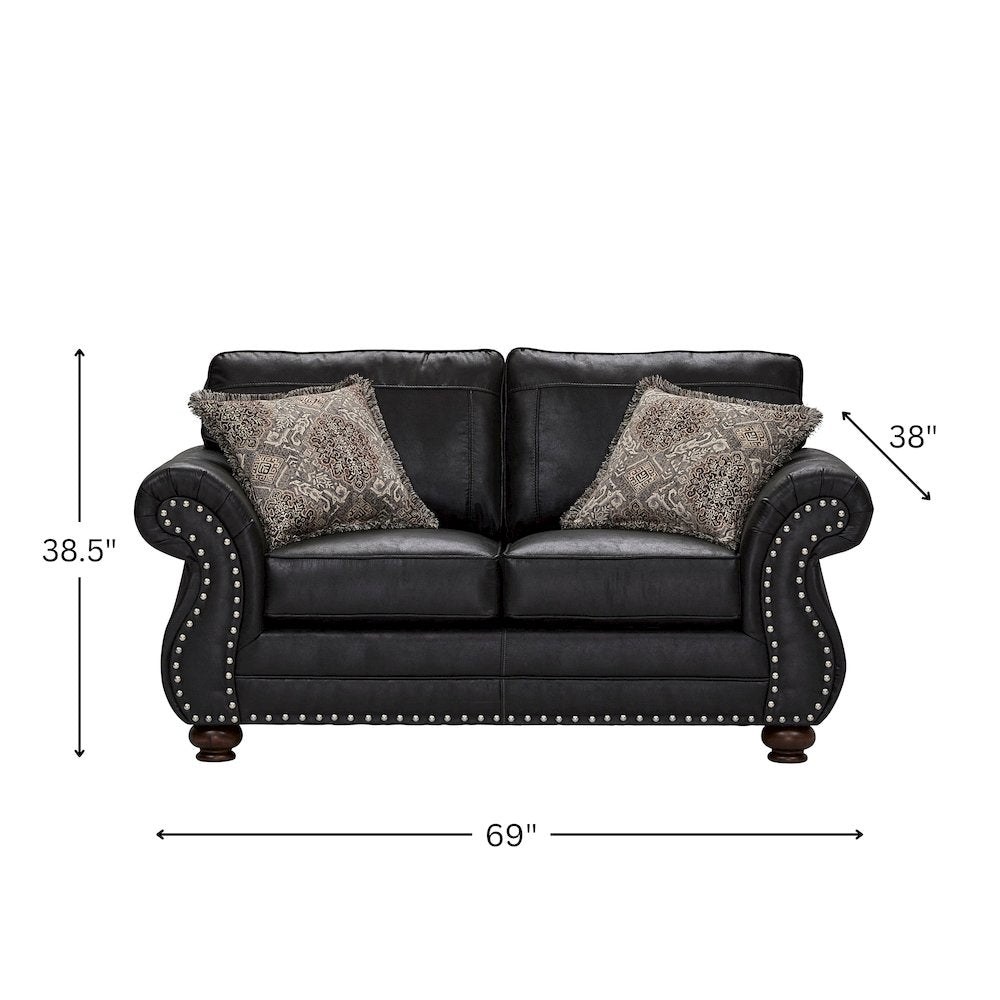Leinster Faux Leather Upholstered Nailhead Loveseat, Black