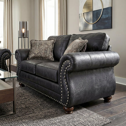 Leinster Faux Leather Upholstered Nailhead Loveseat, Black