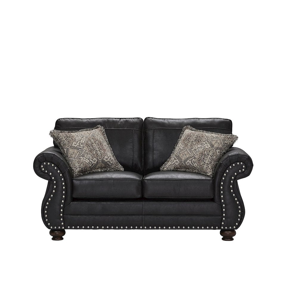 Leinster Faux Leather Upholstered Nailhead Loveseat, Black