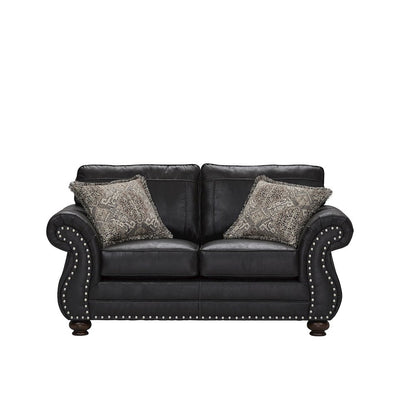 Leinster Faux Leather Upholstered Nailhead Loveseat, Black