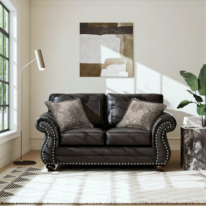 Leinster Faux Leather Upholstered Nailhead Loveseat, Black