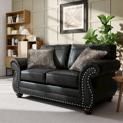 Leinster Faux Leather Upholstered Nailhead Loveseat, Black