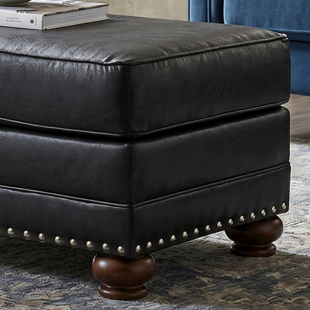 Leinster Faux Leather Upholstered Nailhead Cocktail Ottoman, Black