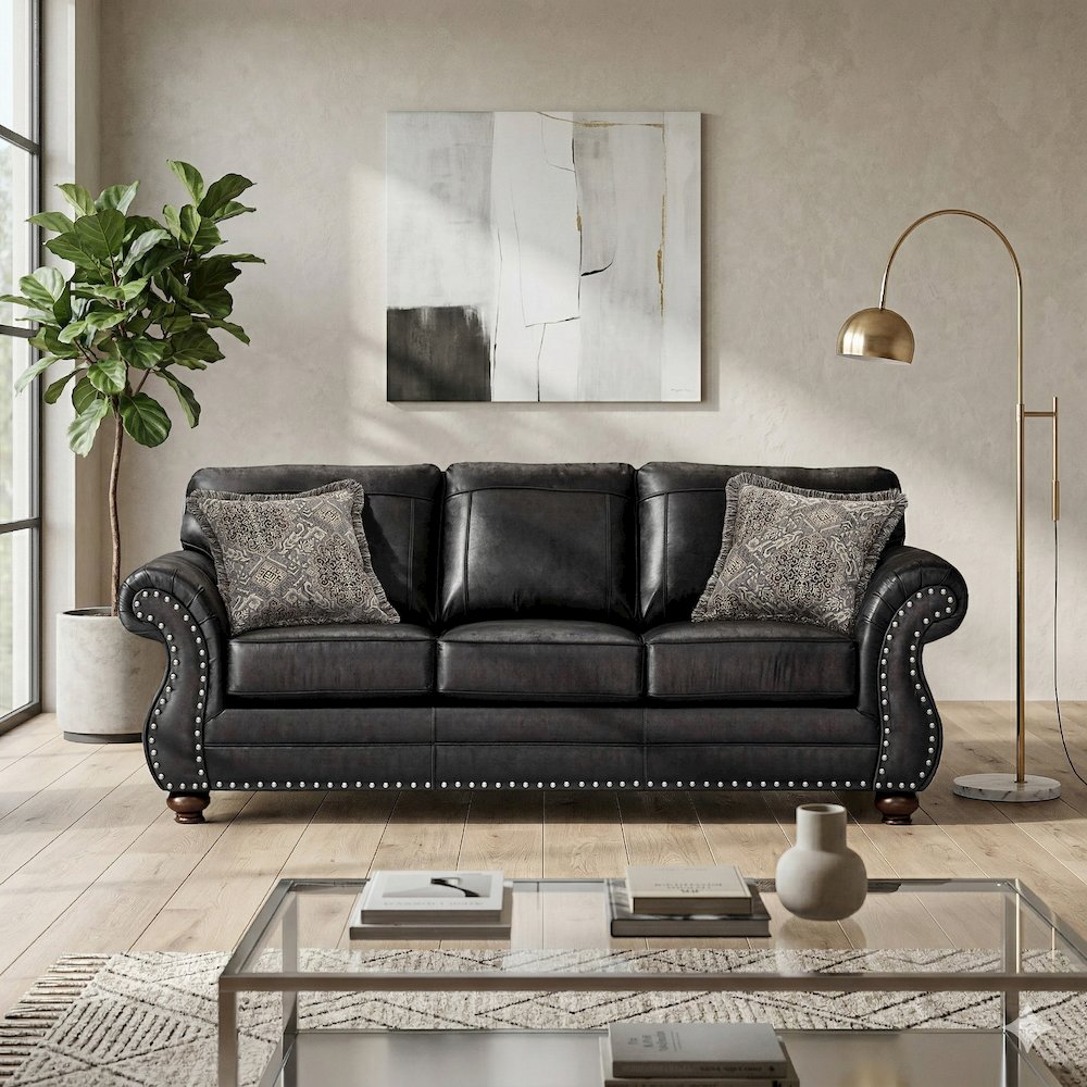 Leinster 2-Piece Living Room Set, Sofa and Loveseat, Black