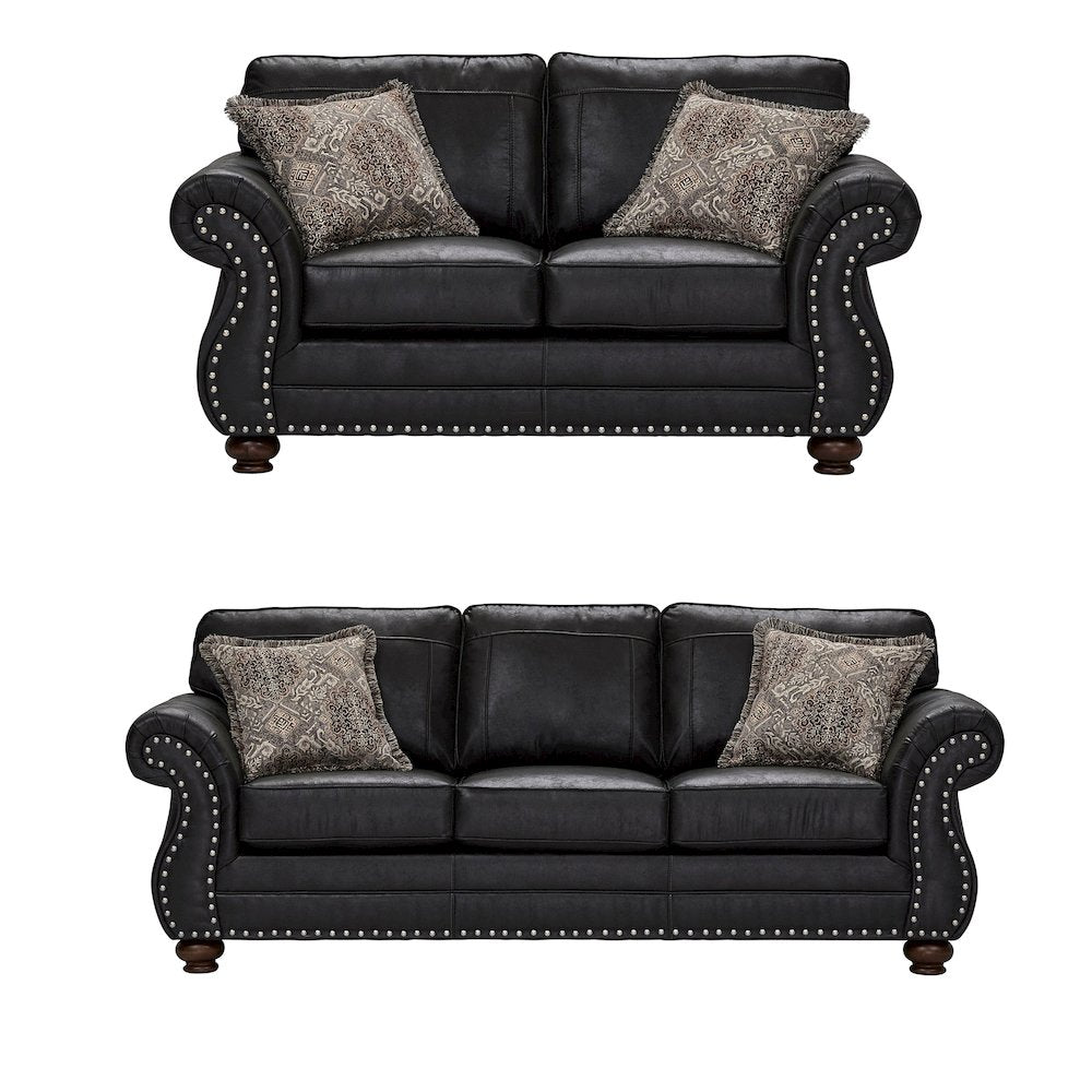 Leinster 2-Piece Living Room Set, Sofa and Loveseat, Black