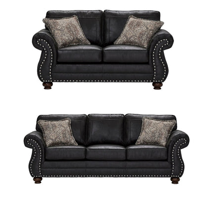 Leinster 2-Piece Living Room Set, Sofa and Loveseat, Black