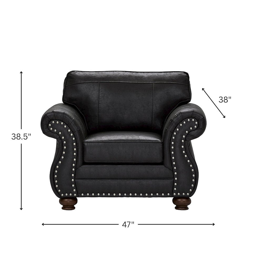 Leinster 3-Piece Living Room Set, Sofa Loveseat and Chair, Black