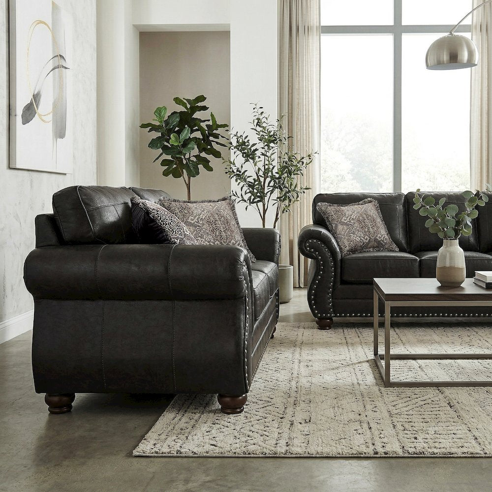 Leinster 3-Piece Living Room Set, Sofa Loveseat and Chair, Black