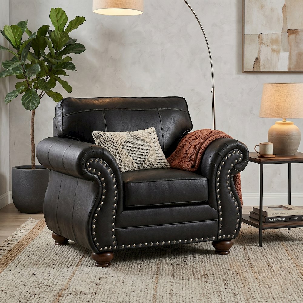 Leinster 3-Piece Living Room Set, Sofa Loveseat and Chair, Black