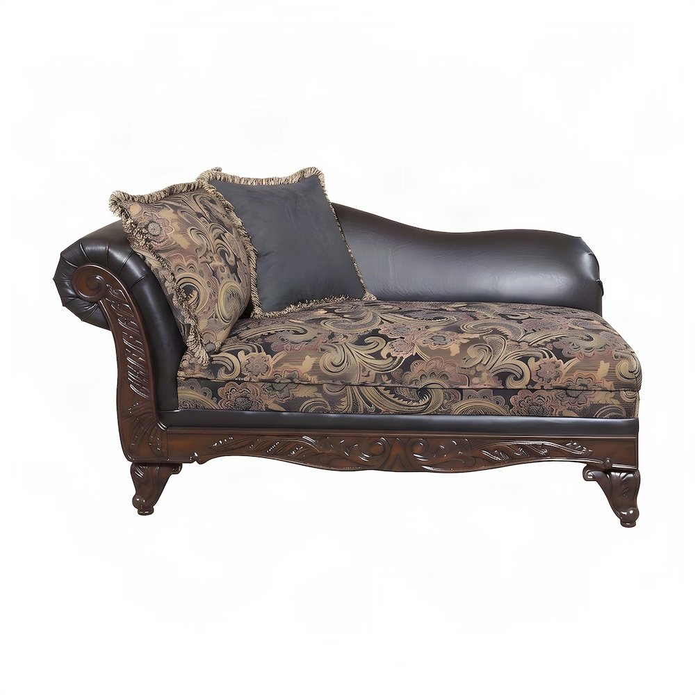Microfiber Upholstered Chaise Lounge Chair with Solid Wood Frame, Chocolate
