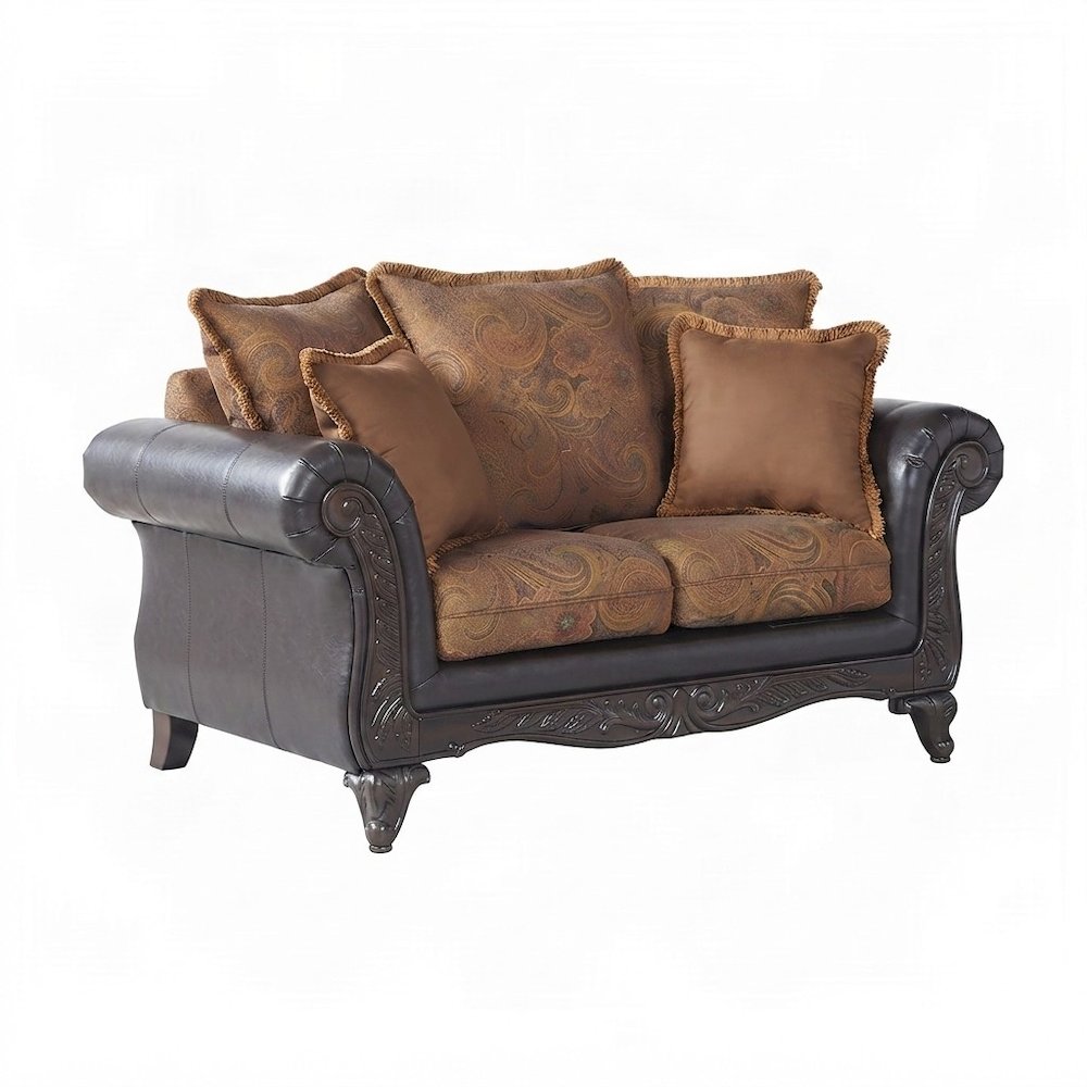 Two-Tone Microfiber Loveseat Sofa with Solid Wood Frame, Settee, Chocolate