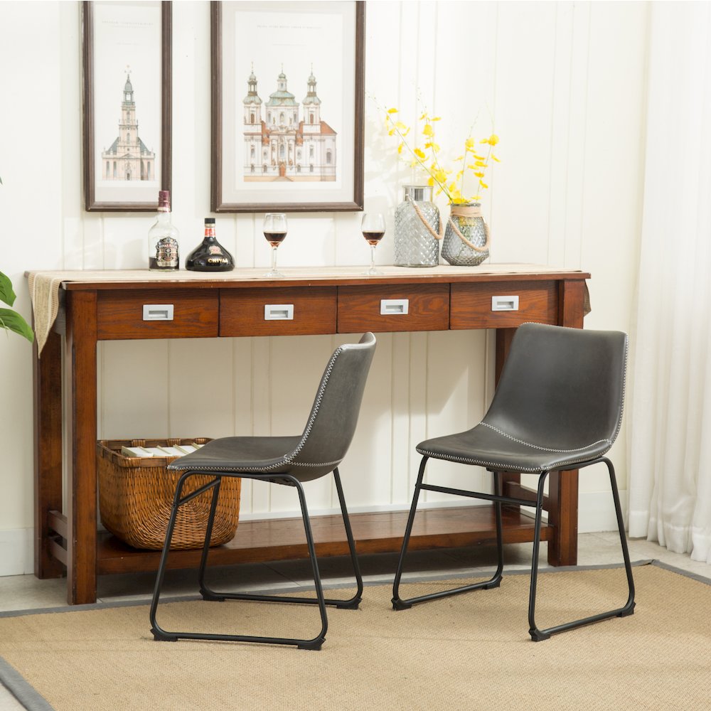 Lotusville Vintage PU Leather Dining Chairs, Antique Gray, Set of 2