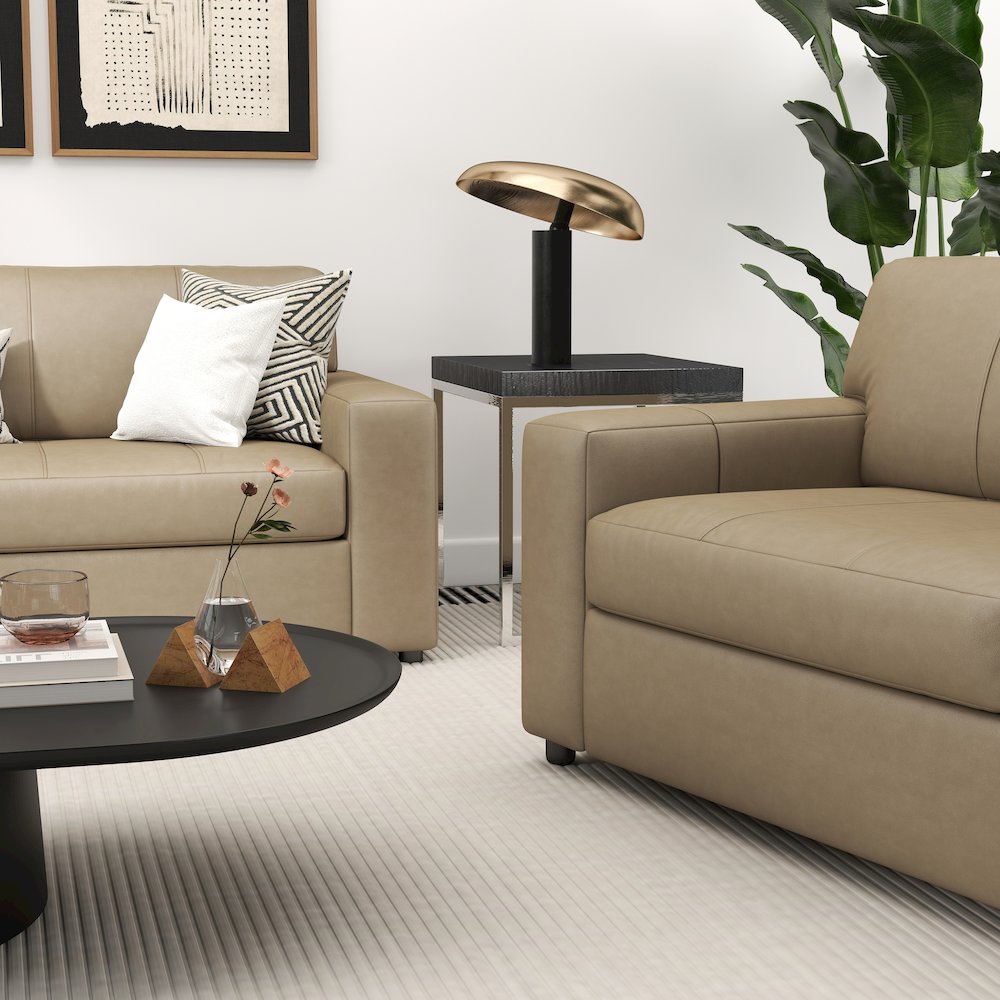 Sakan Leather Upholstered 3-Piece Living Room Set, Sofa and 2 Cutler Chairs