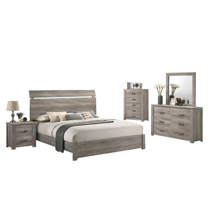 Weathered Gray Wood Bedroom Set, King Bed, Dresser, Mirror, Nightstand, Chest