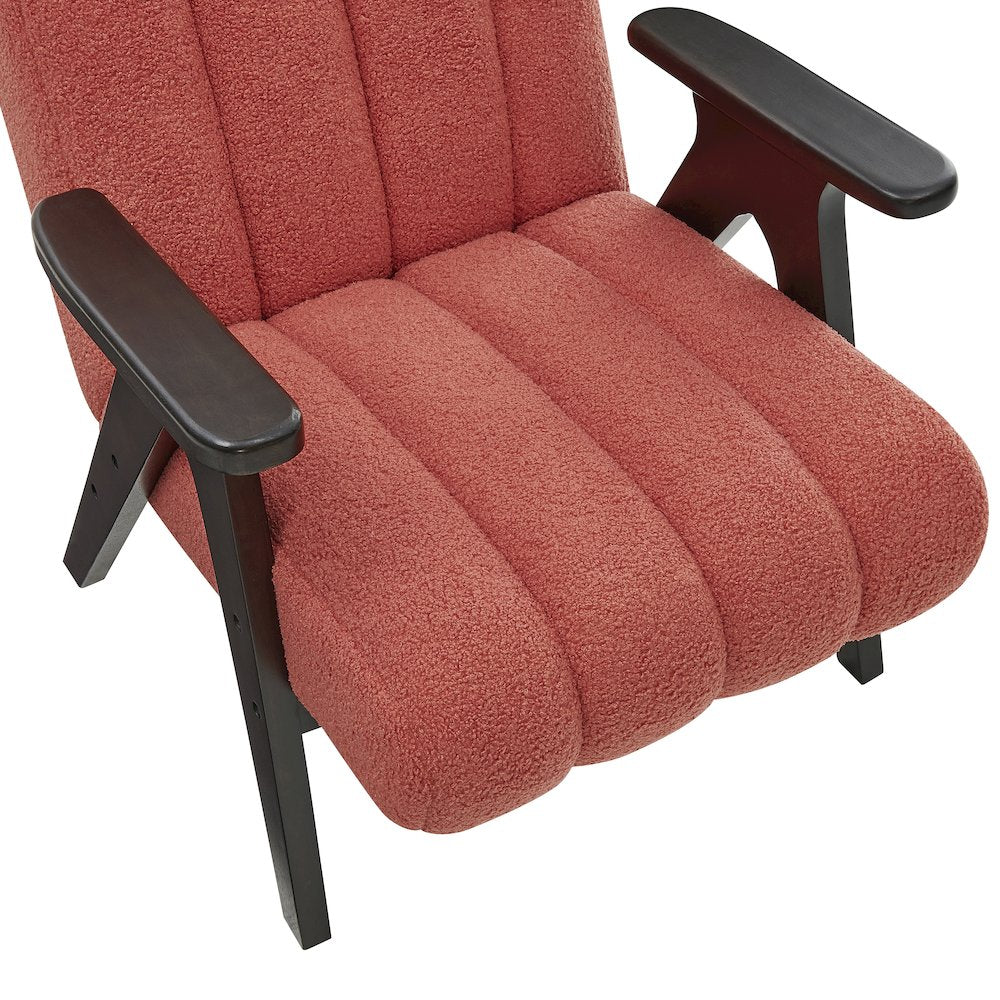 Rella Modern Teddy Sherpa Accent Chair with Espresso Wood Frame, Coral