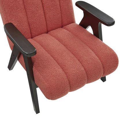 Rella Modern Teddy Sherpa Accent Chair with Espresso Wood Frame, Coral