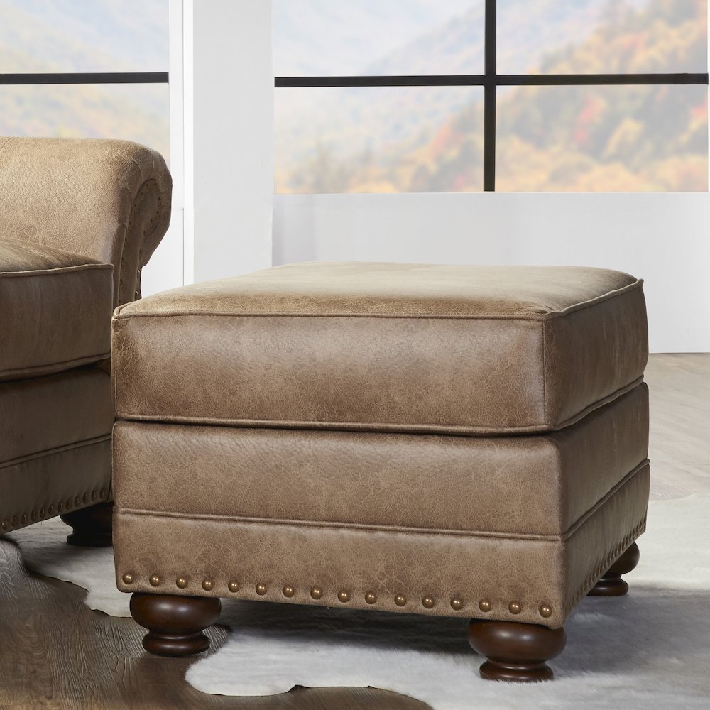 Leinster Faux Leather Arm Chair and Ottoman in Jetson Ginger
