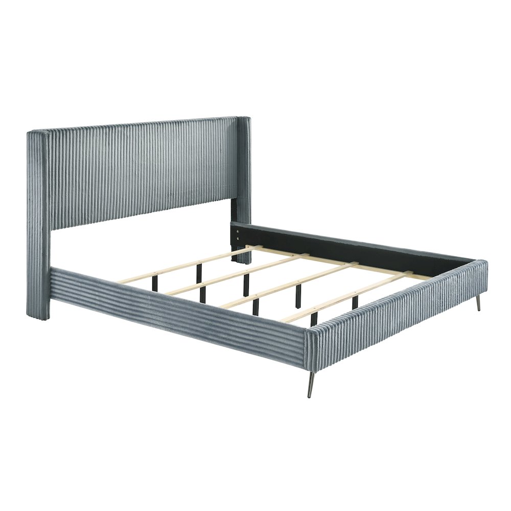 Mavela Wide Wale Corduroy Upholstery Panel King Bed with 2 Nightstands, Blue