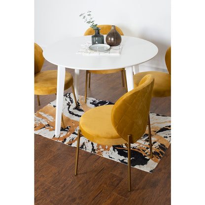 Amoa 5-Pc Dining Set, White Round Dining Table with 4 Chairs, Yellow