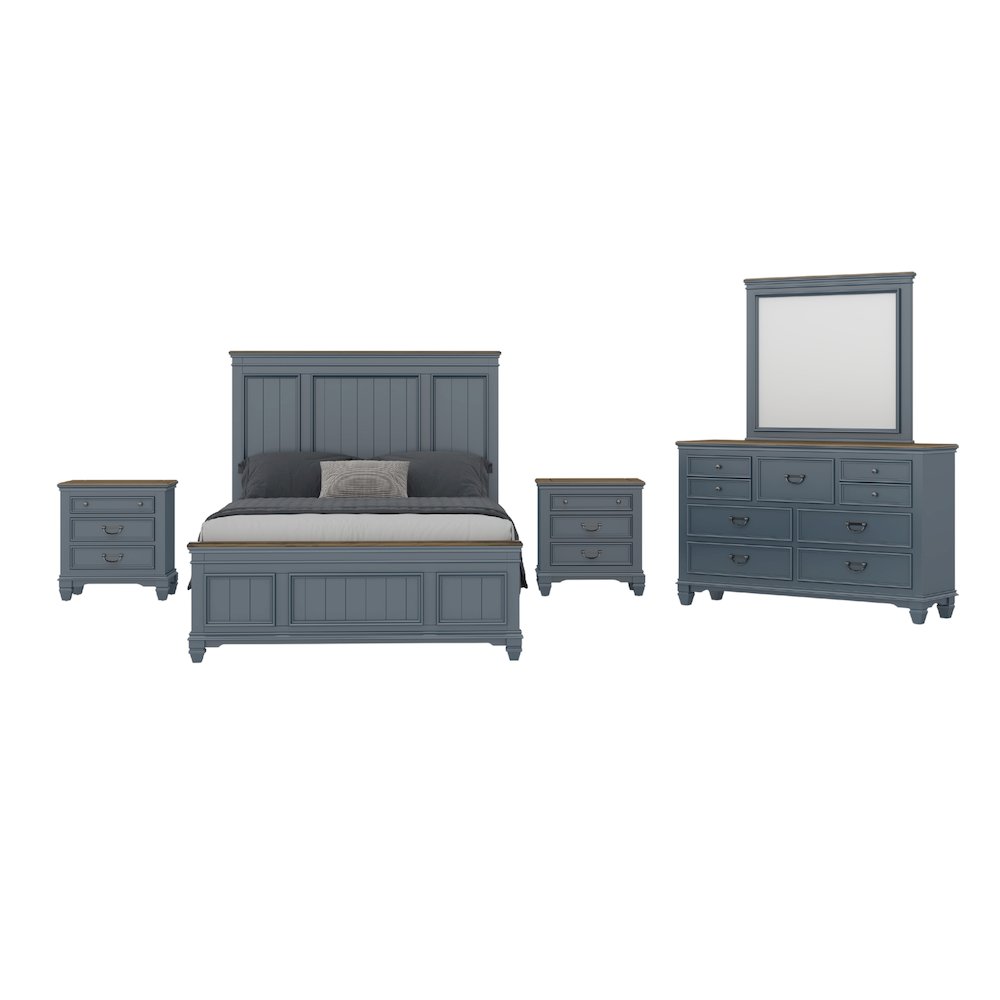 Clelane Wood Bedroom Set Panel Queen Bed, Dresser, Mirror, and Two Nightstands