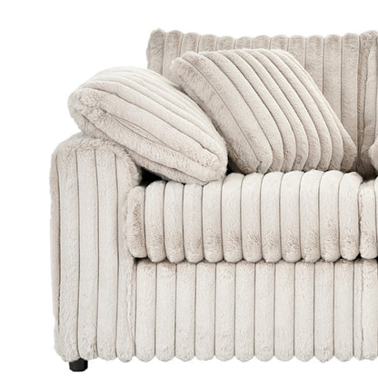 Belvoir 3-Piece Living Room Set, Sofa Cuddle Chaise and Ottoman, Beige Champagne