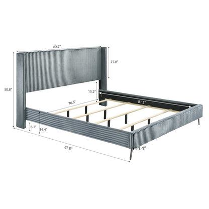Mavela Wide Wale Corduroy Upholstery Panel King Bed with 2 Nightstands, Blue
