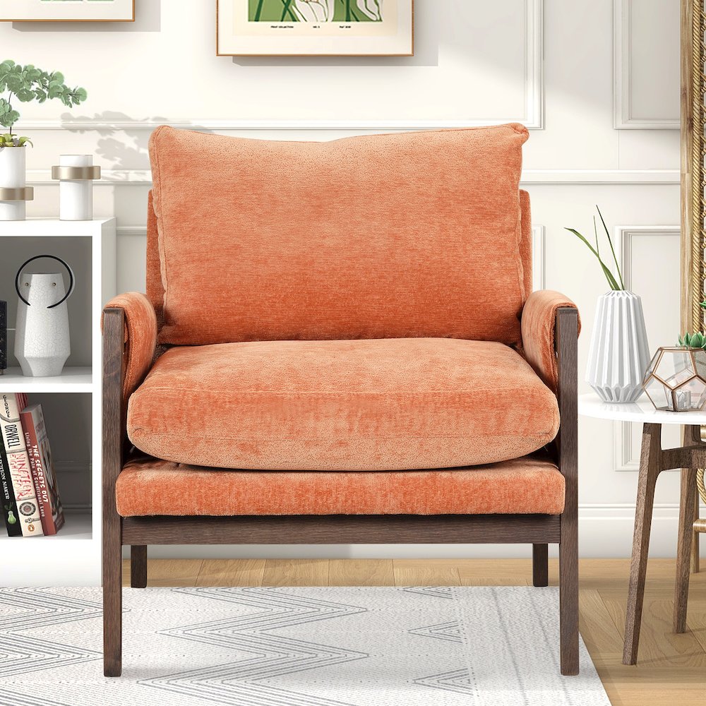 Kelly Mid-Century Modern Velvet Accent Armchair, Orange