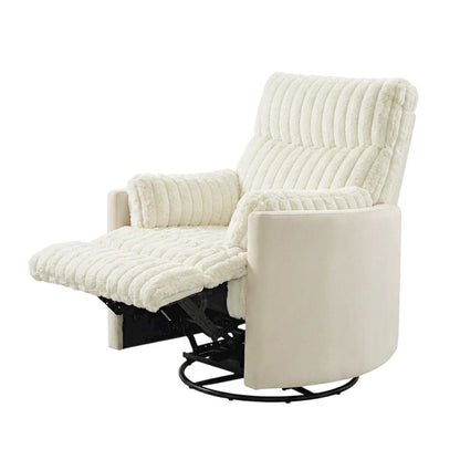 Corduroy Manual Recliner Chair with Wide Wale Texture for Living Room, White