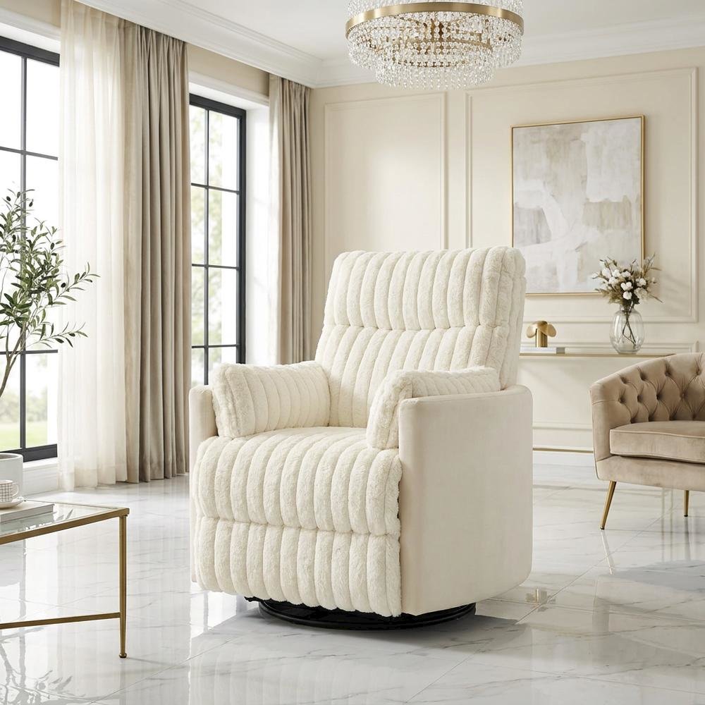 Corduroy Manual Recliner Chair with Wide Wale Texture for Living Room, White