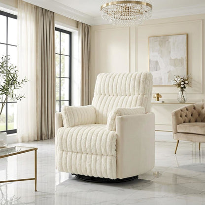 Corduroy Manual Recliner Chair with Wide Wale Texture for Living Room, White