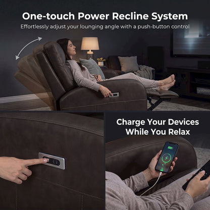 Noah Leather Power Recliner Arm Chair with One-Touch Electric Charging Port